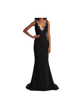 REEM ACRA Black Crystal Embellished Gown Size 12